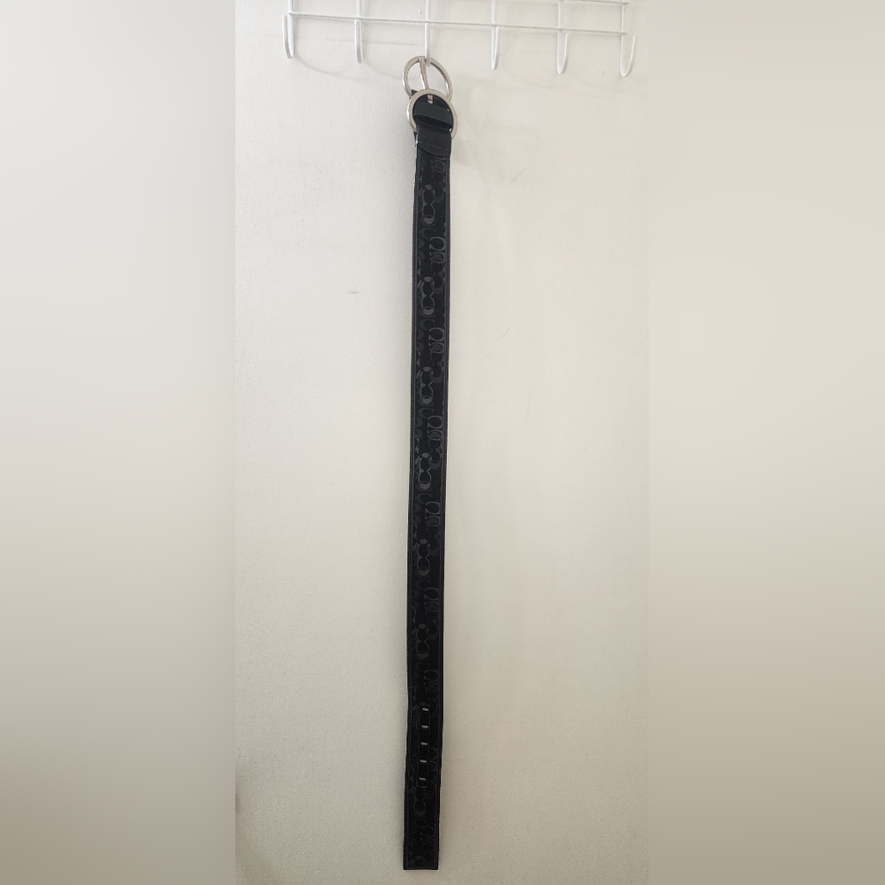 Coach Women's Black Patterned Belt with Silver Buckle, Genuine Leather, 34"×1.5" - Picture 2 of 8